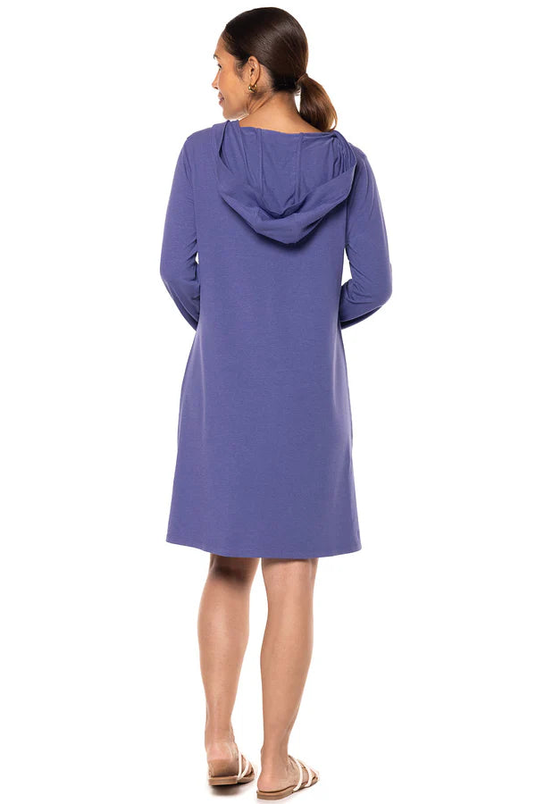 Back image of Coolibar beach cover up dress in future dusk blue.