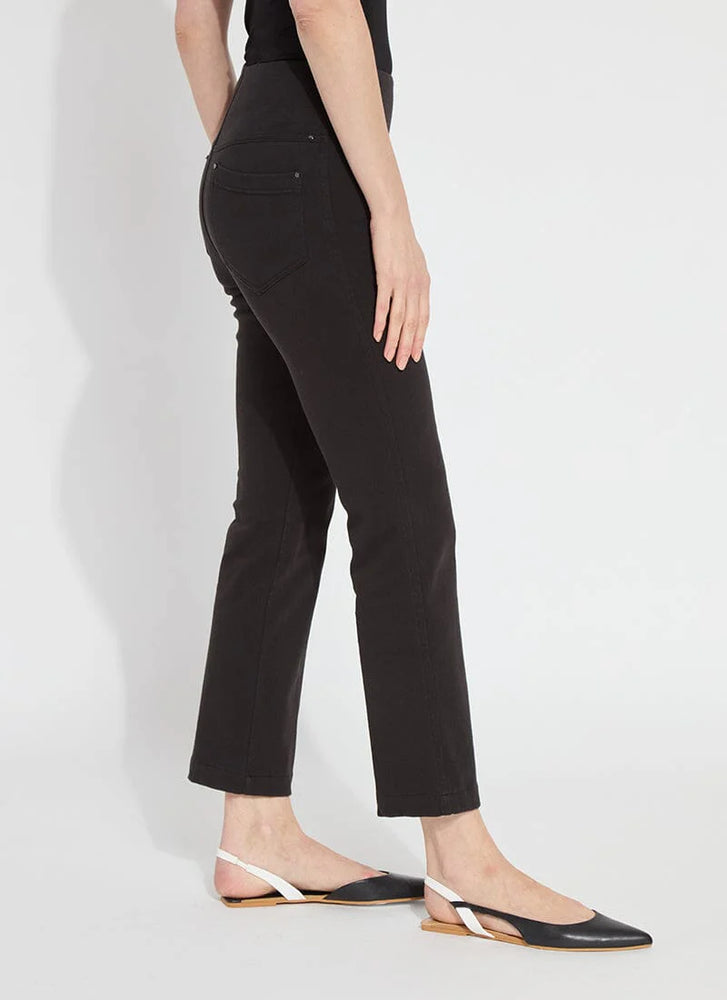 Side image of Lysse Baby Bootcut denim pant in black. 