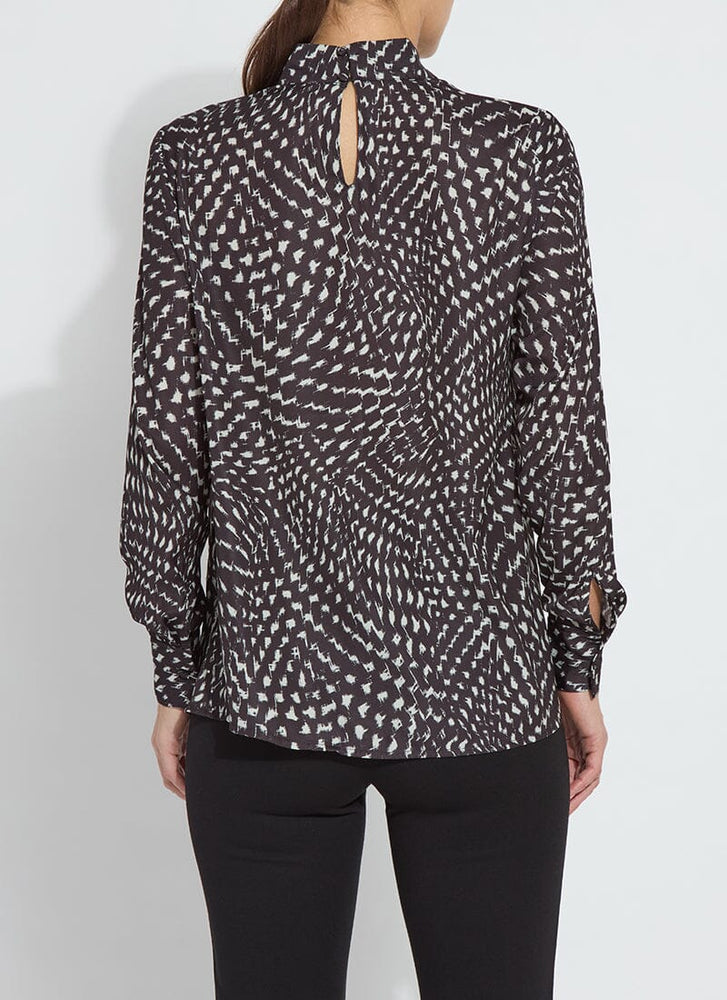 Back image of Lysse high neck blouse in blizzard check.