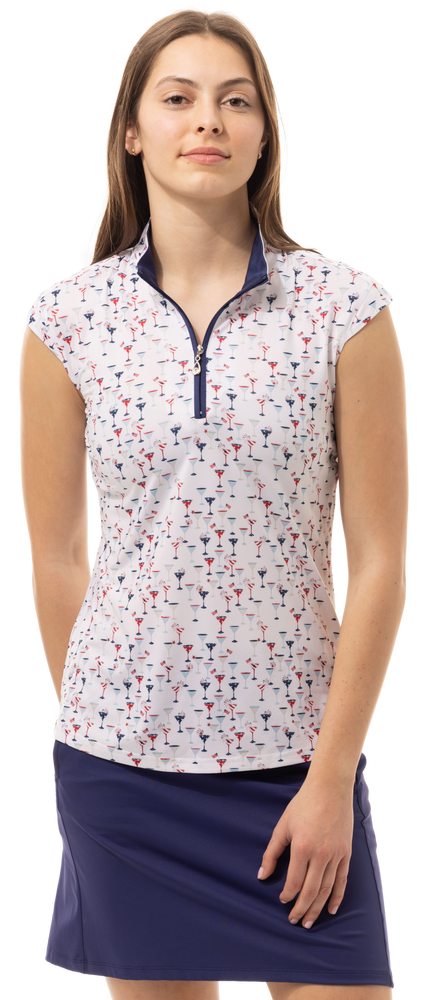 Front image of SanSoleil mock neck top in libertini. 