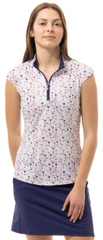 Front image of SanSoleil mock neck top in libertini. 