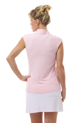 Back image of SanSoleil ballet pink mock neck top. 