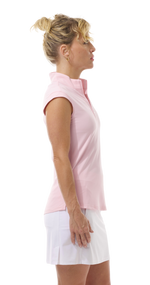 Side image of SanSoleil ballet pink mock neck top. 