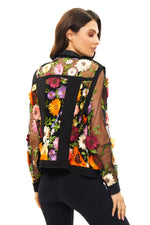 Back image of Adore embellished jacket with flowers. 