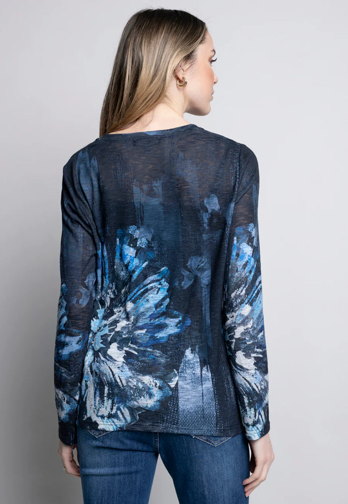 Back image of Picadilly v neck floral printed top. 