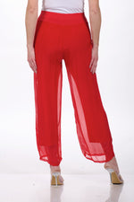 Back image of made in italy red viscose pants. 