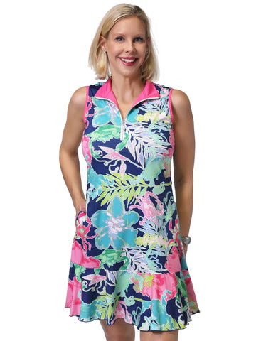 Front image of Anaclare Jackie dress in crabby print.