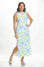 Front image of Anaclare emilee maxi dress in beach lime peri print. 