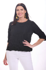 Front image of Shana black crinkle top. 