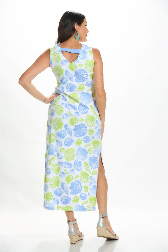 Back image of Anaclare emilee maxi dress in beach lime peri print. 