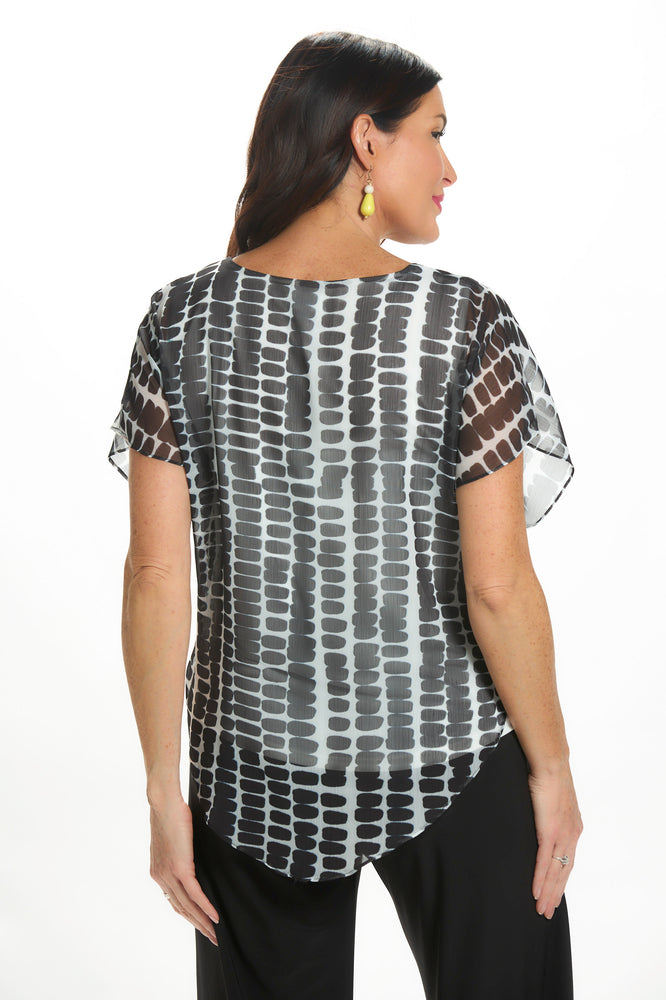 Back image of Mimozza batwing sleeve chiffon overlay top