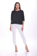 Front image of Shana black crinkle top. 