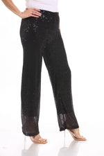 Side image of M Made in Italy black sequin pants. 