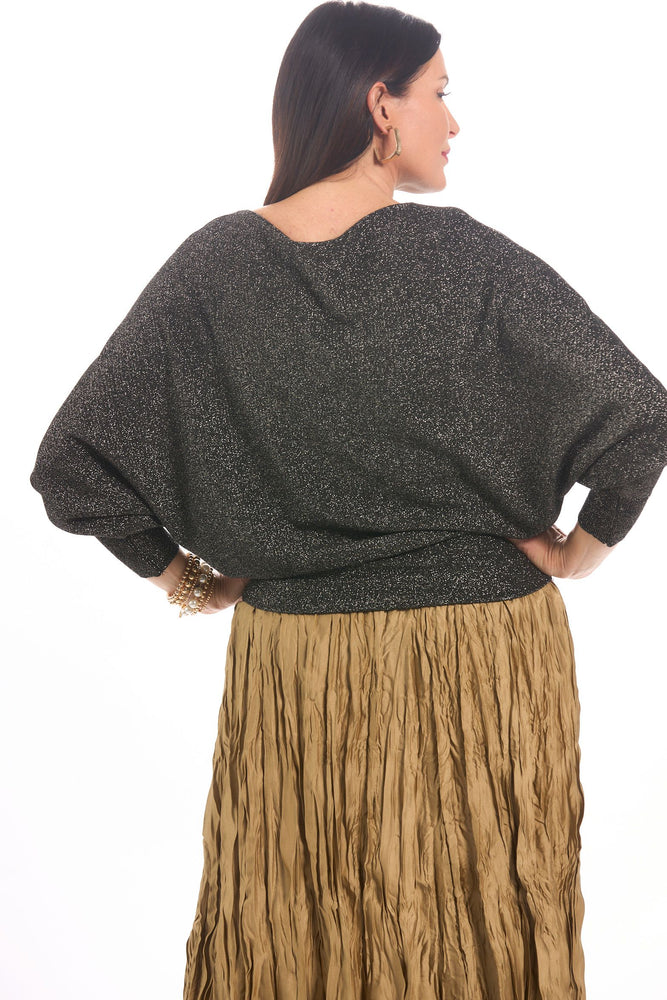 Back image of black shimmer sweater Made in Italy.