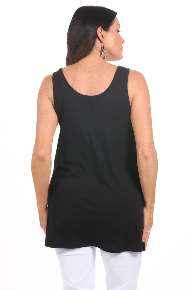 Back image of origami black long sleeveless tank top.