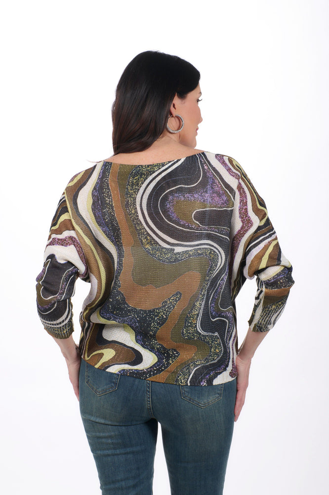 Back image of Made in Italy marble printed sweater. 