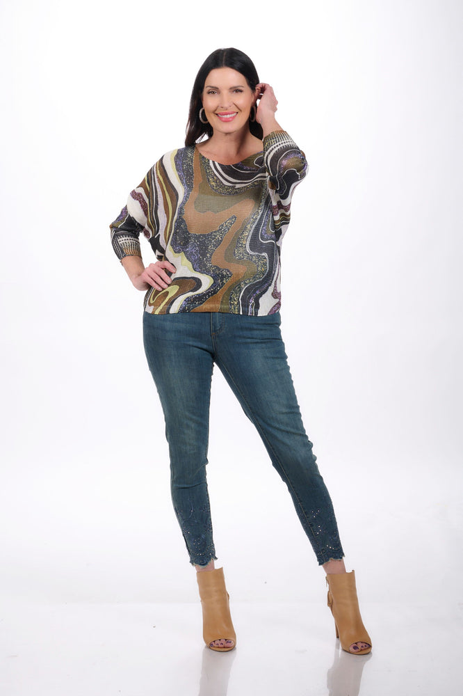 Front image of Made in Italy marble printed sweater. 