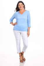 Front image of shana crinkle tee in blue. 