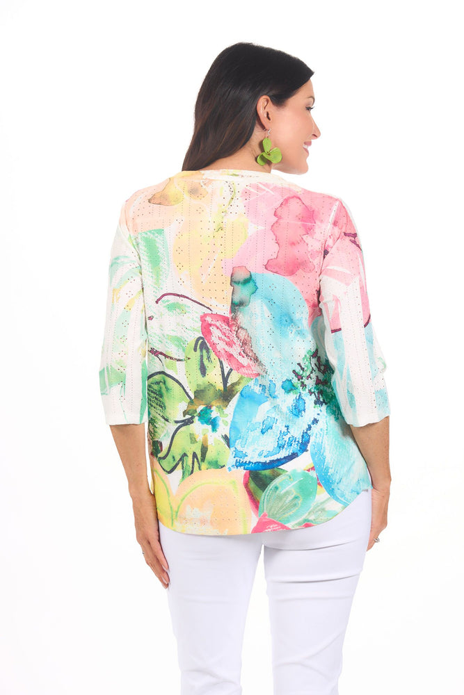 Back image of impulse vivid spring printed top.