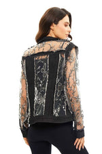 Front image of Adore long sleeve embellished denim jacket. 