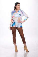 Front image of impulse button back top in sea creature print. 