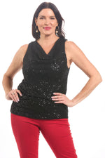 Sleeveless Cowl Neck Sequin Tank