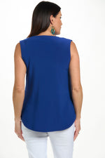 Back image of Mimozza cowl neck tank in royal blue. 