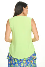 Back image of Mimozza cowl neck tank in lime green. 