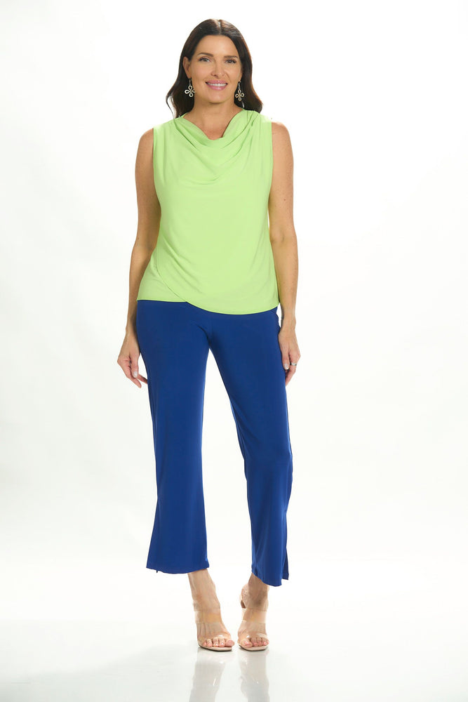 Front image of Mimozza cowl neck tank in lime green. 