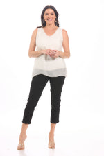 Front image of Gigi Moda v-neck silk tank in cream. 