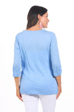 Back image of shana crinkle tee in blue. 