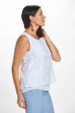 Side image of made in italy eyelet tank top. 