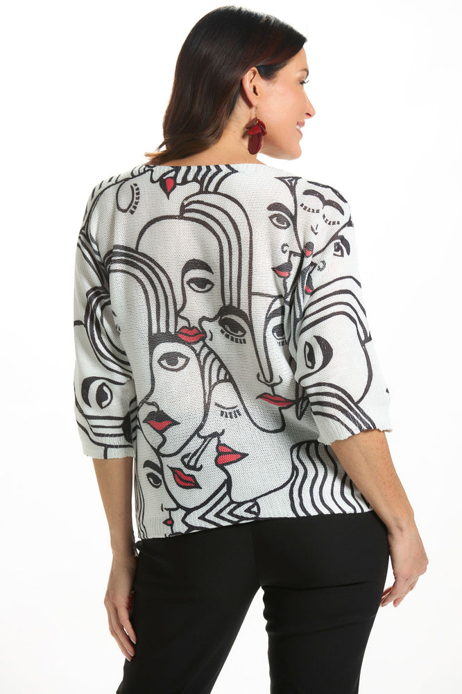 Back image of made in italy abstract faces sweater. 