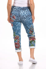 Back image of gigi moda pull on printed joggers. 