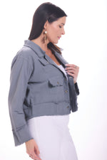 Side image of Giocam gio jacket in grey. 