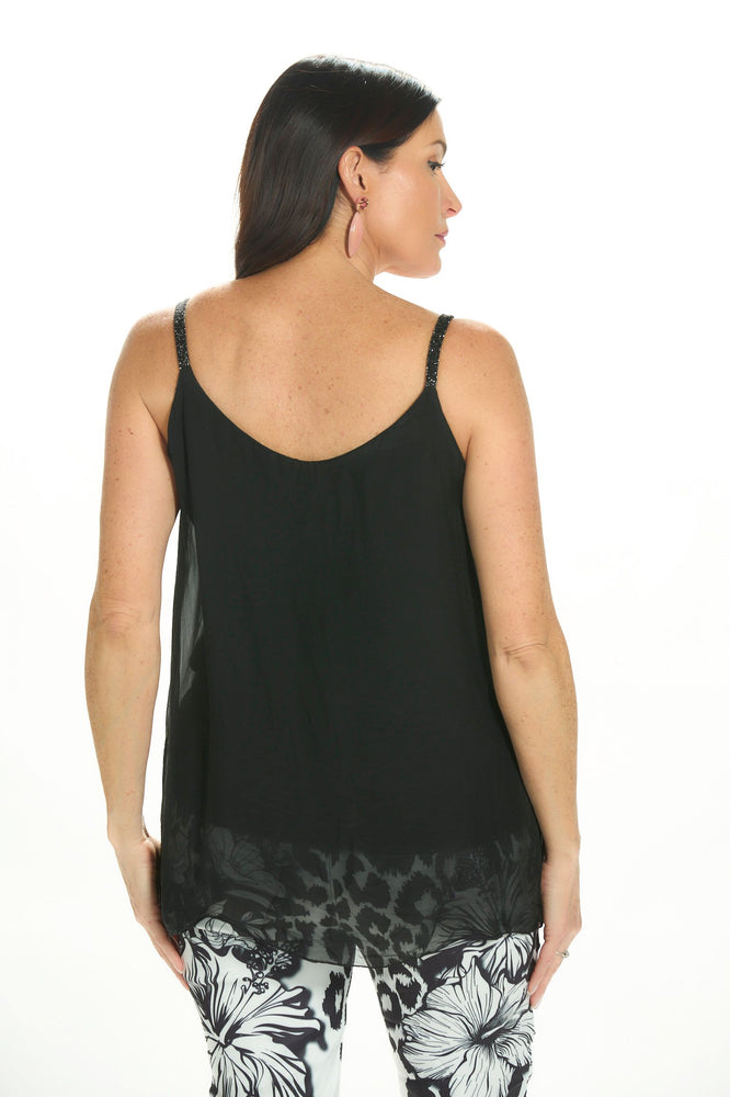 Back image of made in italy Gigi Moda tank top with glitter strap. 