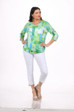 Front image of Shana green printed slub sweater.