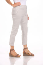 Side image of Tribal pull on roll cuff capri in grey mist.