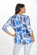 Back image of impulse round neck round hem top in navy clouds. 