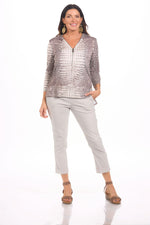 Front image of zip top in ivory animal print. 