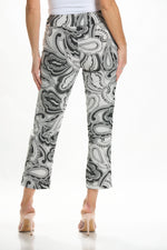 Back image of Krazy Larry printed paisley pants in black and ivory print. 