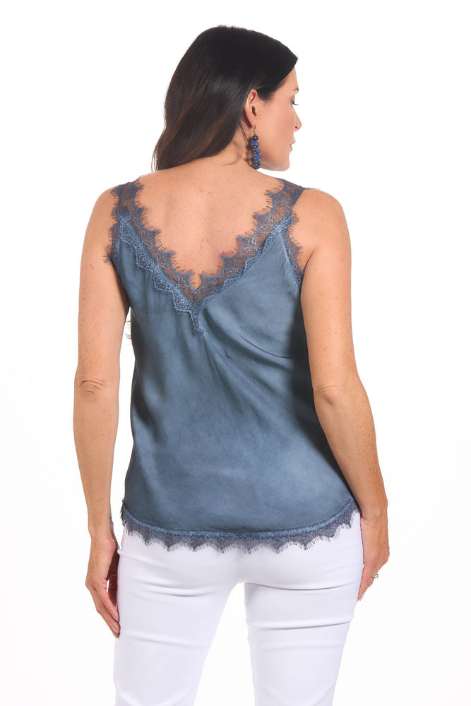 Back image of gigi moda lace tank top in navy.