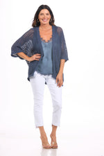 Front image of gigi moda lace tank top in navy.