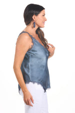 Side image of gigi moda lace tank top in navy.