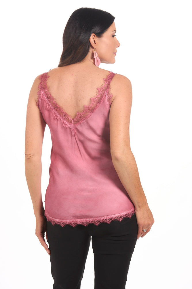 Back image of gigi moda made in italy lace trim tank.