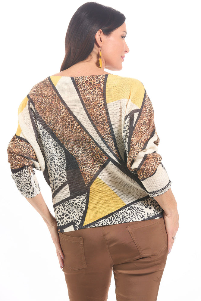 Back image of Gigi Moda long sleeve printed sweater. 