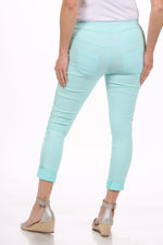 Back image of look mode pull on side rib jeggings in mint blue.