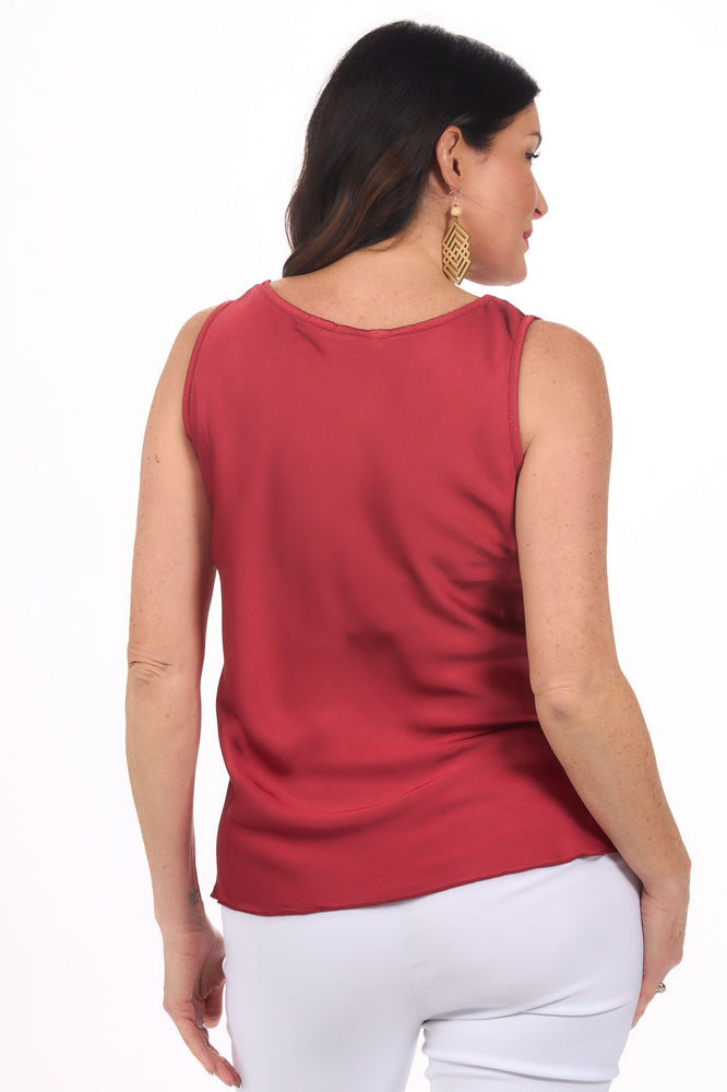 Back image of Made in Italy red viscose tank top.