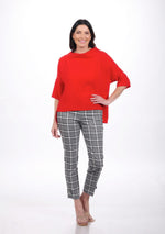 Front image of Up! pull on techno pants in grey plaid. 