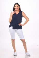 Front image of Nally&Millie v-neck navy blue tank.